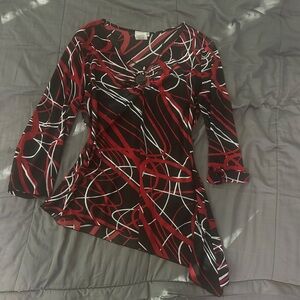 Fashion Bug Red and Black Abstract Blouse